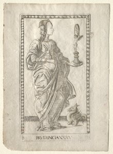 Prudenza dai Tarocchi, serie B: Principi cosmici e virtù, #35, prima del 1467 da Master of the E Series Tarocchi