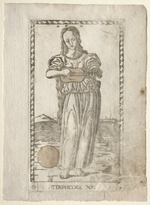 Terpsichore danza e canto dalla serie Tarocchi D..., prima del 1467 da Master of the E Series Tarocchi
