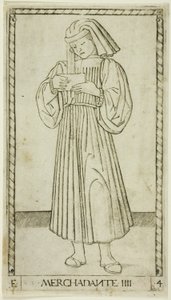 Il mercante, tavola quattro da "I ranghi e le condizioni degli uomini" da Master of the E Series Tarocchi