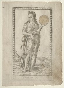 Urania astronomia dalla serie Tarocchi D: Apollo e le Muse, #12, prima del 1467 da Master of the E Series Tarocchi