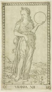Urania, tavola dodici da Apollo e le Muse da Master of the E Series Tarocchi