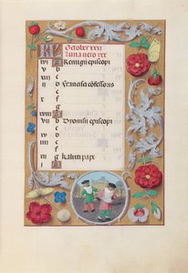 Ore della Regina Isabella la Cattolica, Regina di Spagna: Fol. 11r, Ottobre, c. 1500 da Master of the First Prayerbook of Maximillian