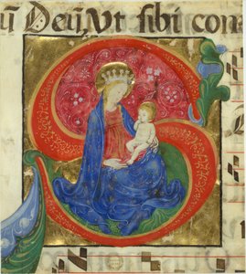 Manoscritto miniato con la Vergine e il Bambino in una iniziale S..., metà XV secolo da Master of the Franciscan Breviary