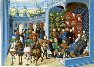 Re Carlo VI di Francia riceve gli inviati inglesi. Dal Jean Froissarts Chroniques da Master of the Harley Froissart