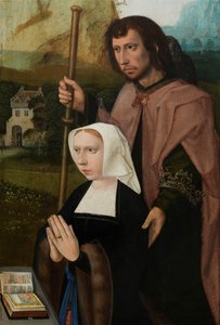 (dettaglio) del pannello destro della Vergine e il Bambino con Santa Caterina e Santa Barbara, c.1520-25 da Master of the Holy Blood