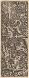 Ornamento con un Cupido, un Satiro e Figure Grottesche da Master of the Horse Heads