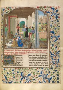 Alessandro combatte con un leone e uccide Clito da Master of the Jardin de vertueuse consolation