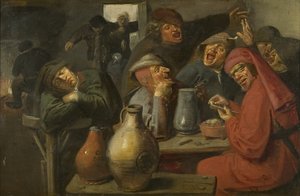 Interno di una taverna, contadini che festeggiano, c.1635