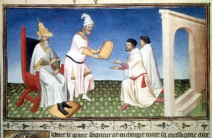 Marco e Mattia Polo ricevono donazioni da Kubilay Khan, Miniatura tratta da 