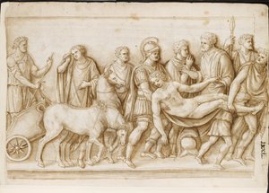 Verso: il ritorno di Meleagro, da un sarcofago romano, Roma, Palazzo Barberini, c.1512-17 da Master of the Oxford Album