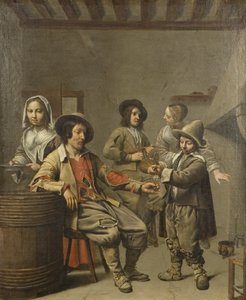 Ragazzo che versa un bicchiere di vino per un contadino, c.1650