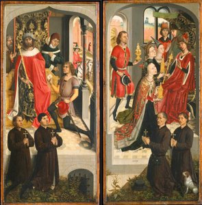 Il messaggero di Abner davanti a Davide, La regina di Saba porta doni a Salomone, ca. 1480 da Master of the Saint Barbara Legend