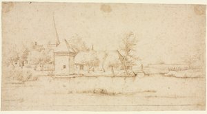 Paesaggio con un Villaggio Fossato da Master of the Small Landscapes