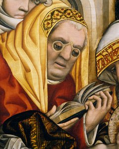 Sacerdote con occhiali, (dettaglio) da Circoncisione di Cristo da Master of the Tucher Altarpiece