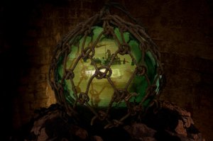 Asylum, 2001 (vetro, corda, acqua, rocce, DVD e proiezione video) da Mat Collishaw