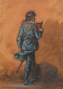 Un paggio in blu con uno scudo rosso da Mather Brown