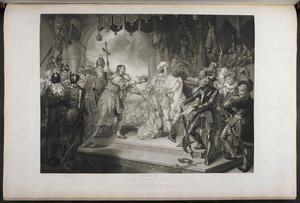 Re Riccardo II. Atto IV. Scena I. Re Riccardo, Bolingbroke, York, Aumerle, ecc. Alla casa del Parlamento, c.1803 (incisione) da Mather Brown