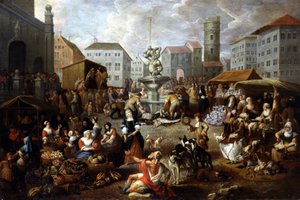 Scena di passeggio - dipinto del XVIII secolo, Musee de Tessee (Le Mans) da Matheus van Helmont
