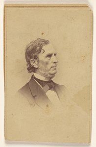 Uomo non identificato con barba brizzolata, senza baffi, di profilo, stampato in stile vignetta da Mathew B. Brady
