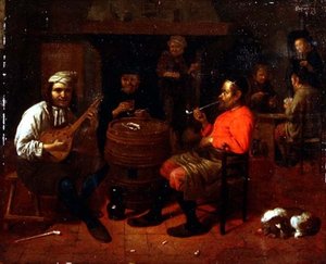 Interno di una taverna con suonatore di mandolino da Mathijs Wulfraet
