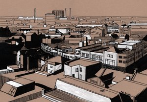 Croydon View, 2016 (inchiostro acrilico su tavola)
