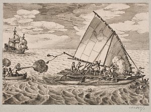 Olandesi conquistano una nave con selvaggi e bambini da Matthäus Merian d.Æ.