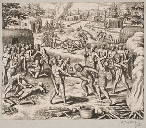 Quando catturano uno dei loro nemici, viene giustiziato e mangiato in modo barbaro e disumano da Matthäus Merian d.Æ.