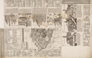 Le sette chiese pellegrine. Decorazione del bordo di una mappa di Roma da Matthaus Greuter