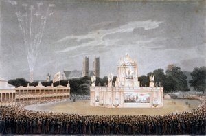 Spettacolo pirotecnico a Green Park, Westminster, Londra, 1814 da Matthew Dubourg