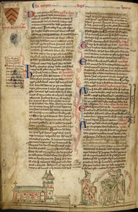 Abbazia di Westminster e il Santuario di San Edoardo; a destra, Papa Innocenzo IV al Concilio di Lione, illustrazione da 