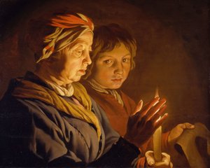 Vecchia donna e un ragazzo alla luce di una candela, 1630-1650 da Matthias Stomer