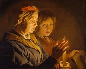 Vecchia donna e un ragazzo alla luce della candela, 1630-1650 da Matthias Stomer