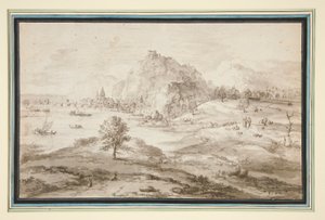 Paesaggio montuoso con porto e città da Matthys Cock