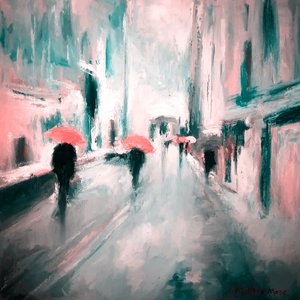 Ombrelli rosa, strada sotto la pioggia da Matthys Moss