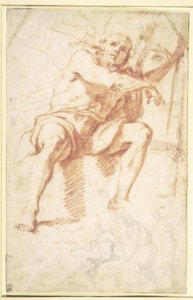 San Giovanni Battista seduto, e uno studio per San Giovanni Battista con due apostoli da Mattia Preti