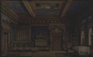 Scenografia per la pièce teatrale Morte di Ivan il Terribile di A. Tolstoy da Matvey Andreyevich Shishkov