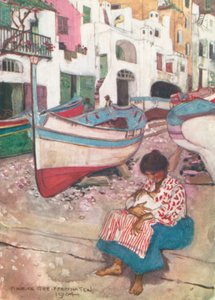 La moglie del pescatore di Capriote (litografia a colori)