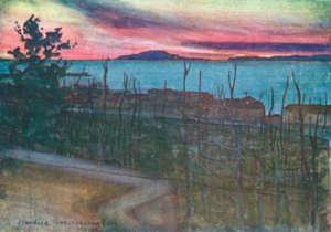 Ischia da Castellamare, tramonto (litografia a colori)