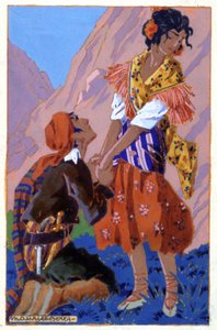 Incontro tra Don Jose e Carmen, c. 1930 (illustrazione) da Maurice Berty