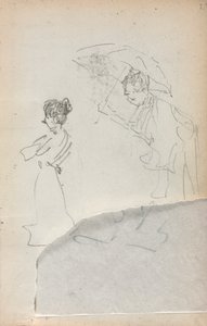 Taccuino italiano: Donna in piedi di profilo e uomo con ombrello pagina 2, 1898-1899 da Maurice Brazil Prendergast