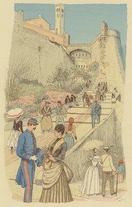 Persone che camminano sulla Grande Scalinata al Palazzo Reale, Monaco da Maurice Charles Mathieu Bonvoisin