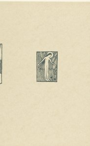 Illustrazione con santa nuda femminile in piedi vicino a un albero accanto a una poesia nella raccolta di Paul Verlaine da Maurice Denis