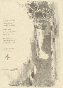 Illustrazione con donna nuda in piedi tra alberi presso un lago per la poesia Petit Air di Stéphane Mallarmé da Maurice Denis