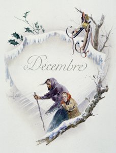 Dicembre "La Canzone del mese" di Jérôme Doucet, illustrazione - Maurice Leloir, ed. Reims 1904. L. Michaud da Maurice Leloir