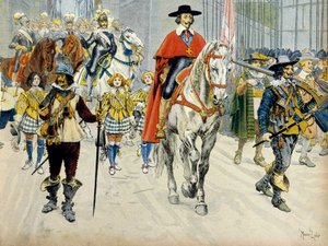 Storia della Francia: Funerale del Re Luigi XIII (1601-1643) e del Cardinale Richelieu (Armand Jean du Plessis) da Maurice Leloir