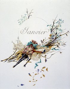 Gennaio "La Chanson du mois" di Jérôme Doucet, illustrazione - Maurice Leloir, ed. Reims 1904. L. Michaud