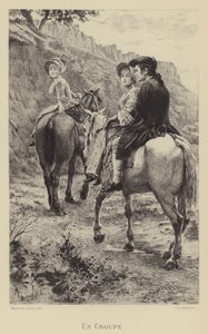 Jean-Jacques Rousseau e due giovani donne in viaggio a cavallo da Maurice Leloir