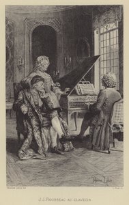 Jean-Jacques Rousseau al clavicembalo (incisione) da Maurice Leloir