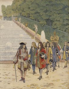 Re Luigi XIV e Samuel Bernard a Marly, visita ai giardini da Maurice Leloir