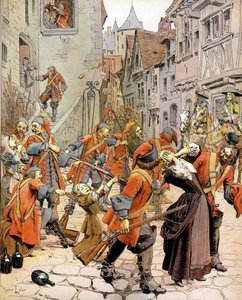Le Dragonnades: dispersione di una famiglia protestante da Maurice Leloir
